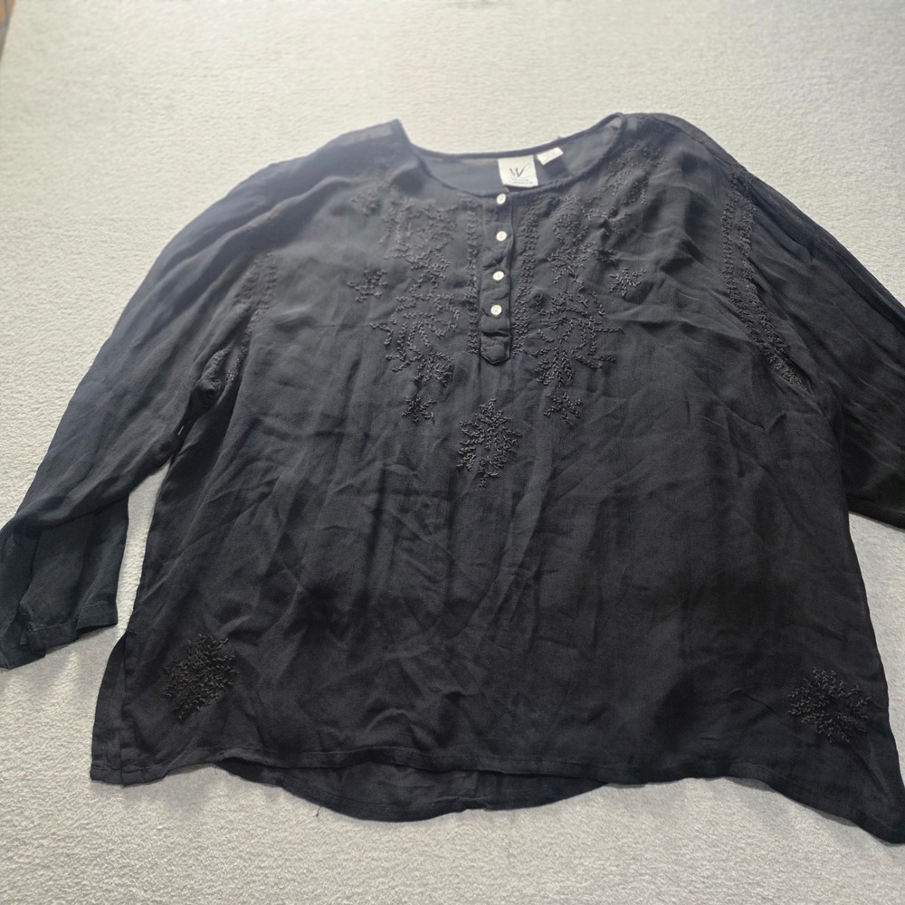 Maggie Lawrence Tunic Blouse Womens 26/28 Black Embroidered Boho 100% Viscose